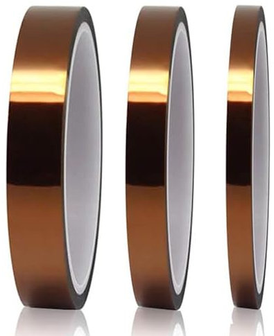 SDFLKAE Hitzebeständiges Klebeband,3 Rollen Kapton Tape Polyimid Hitzebeständig Elektro Elektronik Isolierband Hohen Temperaturen Hochtemperatur Band für Sublimations Wellenlöten 3D Drucker 5/10/15mm