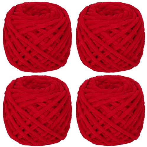 Coopay Chunky Wolle zum Häkeln, 4 x 90g Dicke Wolle zum Stricken Dickes Garn, Plüschgarn Wolle zum Stricken, Weich Wolle Dickes Garn Flauschig für Decken, Schals, Puppen, Plüschwolle - Zwei Rote