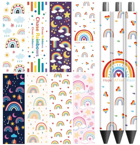 Peacoblue UV DTF Pen Wraps Transferaufkleber Regenbogen, 48 Stück wasserdichte HD-Druck UV DTF Pen Aufkleber für personalisierte DIY Bleistift Stift Handwerk Geschenke Schenken