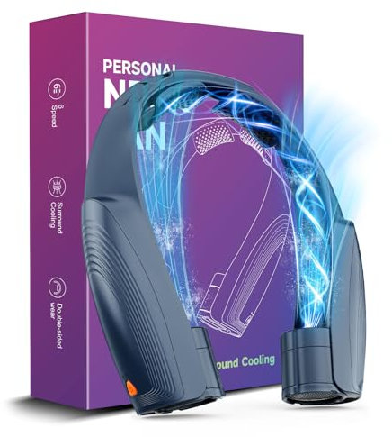 Slientspin AI - Ventilatore portatile da collo con 6 velocità, 8000 mAh, ricaricabile USB-C, ventilatore 360°, girevole, ultra silenzioso, regalo per donne e uomini