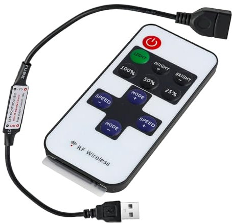 Yewseas Mini Contrôleur de Gradateur USB RF Dc5-24v 11 Touches, Variateur de Lumiere, Contrôleur LED pour Bandes de Couleur Unique, Luminosité Réglable, Portée de 30 Mètres, pour Bandes LED 5V-24V