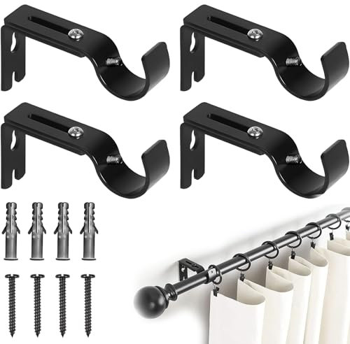 4er Pack Gardinenstangen Halterung,Verstellbar Gardinenstange Halterung,Metall Gardinenstangenhalter,Mit Schrauben,Schwarz,KorrosionsbestäNdig Halterung Gardinenstange