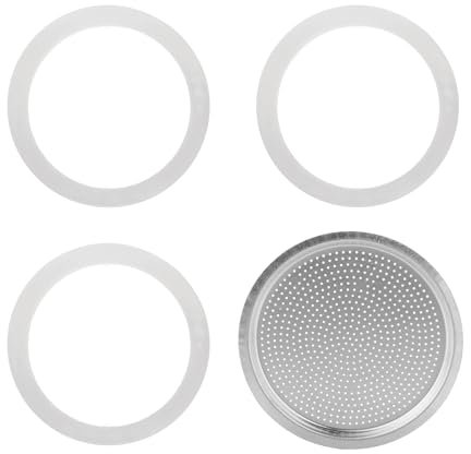 4 PCS Coffee Machine Gasket Set,1 Filter and 3 Silicone Washer for 300ML/6 Cup Moka Pot,Seals Parts Moka Pot Aluminium Coffee Pot Replacement Spare Food Grade Silicone Ring