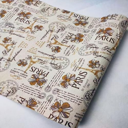 ONECHANCE Bedruckter Baumwollstoff Meterware 100x150cm Dekostoff Baumwolle Leinenstoff zum Nähen und Dekoration Color Vintage Turm Size 1 Meter