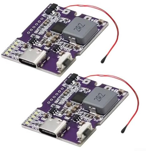 MeevrgR 2er-Pack 22,5 W Powerbank-Module – PD3.0/QC4+ Schnellladung (5 A Eingang) mit Kurzschlussschutz – DIY-Batterieplatine für 21700 3,7 V (lila) (C-Lampen-Display)