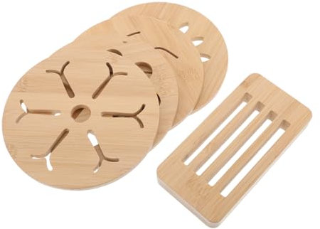 BEBEMOKO 4pcs Bamboo Heat Resistant Nonslip Table Mats for Hot Dishes Elegant Kitchen Protector Pads for Teapot Pan and Dining Table Use