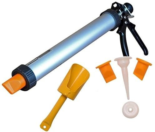 5pc Mortar & Grouting Gun Kit | Brick Wall Repointing Tool with Nozzles & Scoop | Cement Applicator for Patio, Tile, Floor, Chimney Repair | Professional Masonry DIY Set