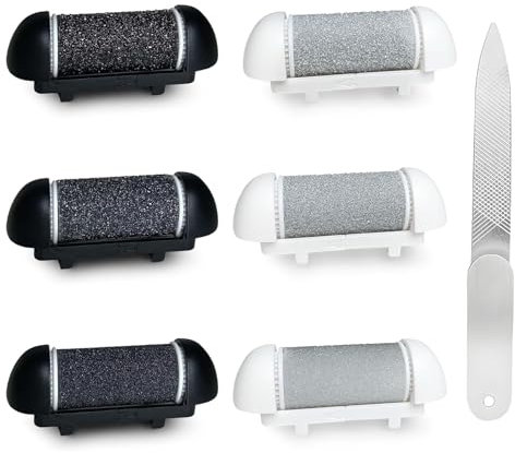 6PCS Electric Foot File Replacement Heads, Replacement Roller Refill Heads, for Callus Removal, Extra Coarse Regular Coarse Fine Coarse, Cracked Heels,Compatible with Ratukall/Essy/Bemece Foot File