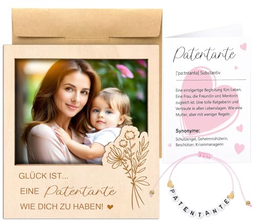 Shining She Patentante Fragen Bilderrahmen -Willst Du Meine Patentante Sein | Patentante Geschenk, Fotogeschenke zum Geburtstagen, Taufen, Geburten Feiern, Holz Mini Magnetische Bilderrahmen, 9x9cm Foto