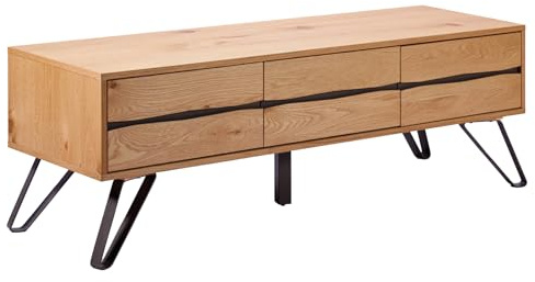 Riess Ambiente Massivholz TV-Lowboard Living Edge - 160cm - Natur - Eichenholz Baumkante Fernsehtisch mit Hairpin Legs