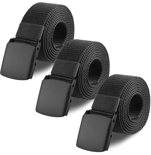 Zourglow Arbeitsgürtel Herren, 3 Stück Nylon Gürtel ohne Löcher | Mit Kunststoffschnalle, Verstellbarer Unisex Stoffgürtel für Arbeit Reisen Alltag