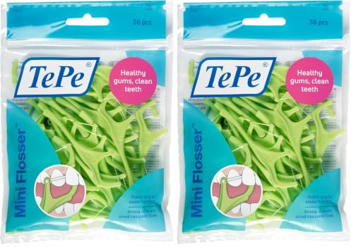 Mini Flosser, 36 pezzi, filo interdentale per denti, efficace strumento per rimozione della placca interdentale, per una pulizia facile tra i denti, per spazi stretti (Confezione da 2)