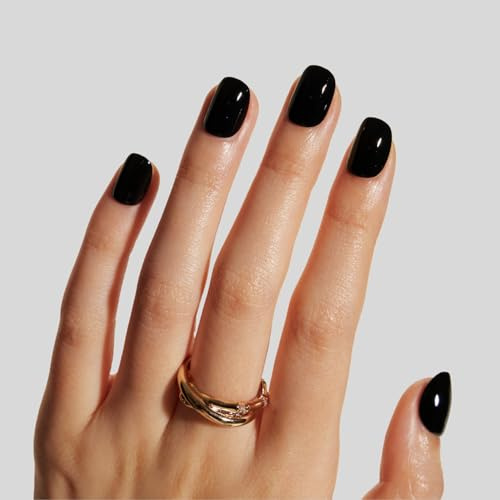 LAMIMOSA 32Pcs xs Extra Short Round Press on Nails - Solid Black False Nails kit with Glue, Soft Gel Fake Nails in 16 Sizes, Reusable Stick on Nails, ONYX