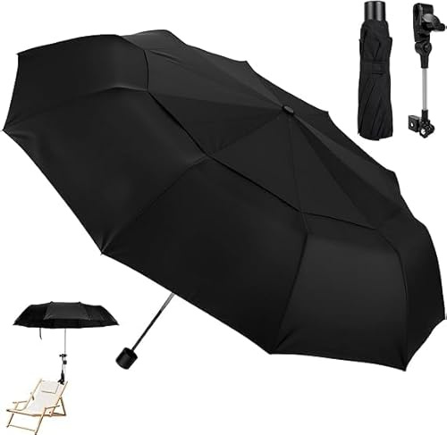 Sombrilla de Playa con Abrazadera Universal, Paraguas Para Silla Ajustable con Protección UV SPF 50+, Paraguas Portátil con Clip Para Sillas de Playa Patio Exterior, Cochecito y Carritos de Golf