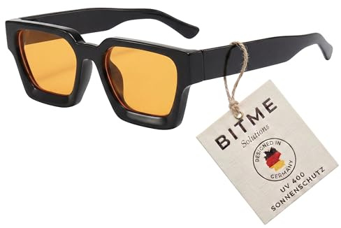 BitME Solutions Retro Sonnenbrille Herren & Damen – Vintage Sonnenbrille mit UV400 Schutz – Eckige Unisex Sonnenbrille im 90er Jahre Style inkl. Etui Schwarz