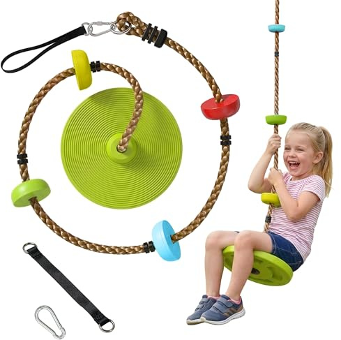 AIYAPLAY Kletterseil Schaukel Baum Kinderschaukel mit Plattform, Scheibenschaukel Sitz Outdoor Spielset Ausrüstung für 3-8 Jahre Kinder Grün
