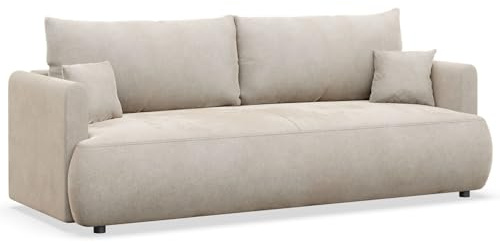 Selsey Schlafsofa 3 Sitzer mit Schlaffunktion und Bettkasten 226 cm – Creme Chenille Easy Clean Stoff – Modernes Sofa Bed für kleine Wohnzimmer & Gästezimmer