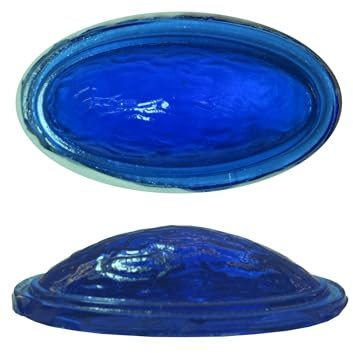 Ullmannglass Piedras prensadas de cristal antiguo, superficie corrugada, para lámparas Odysseylampen, 1 unidad, ovaladas, bordes biselados, aprox. 30 x 13 mm, altura aprox. 7 mm (cristal azul cobalto)