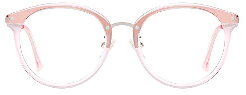 SOJOS Rund Groß Brille mit Blaulichtfilter ohne Sehstärke Anti-Blaulicht Gläser Brille SJ9001 Ashley mit Rosa Rahmen/Anti-Blue Light Linse