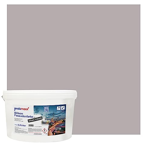 Preismaxx Silikonharz Fassadenfarbe, Braunlila Lila 2,5L hochwertige, matte, wasserabweisende Aussen-Dispersion, sehr guter Regenschutz - Abperleffekt