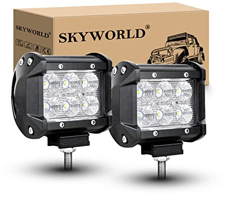 SKYWORLD 2 Pcs LED Arbeitsscheinwerfer 4 Zoll 10 cm 18W Flutstrahler | Offroad Scheinwerfer Wasserdicht für SUV ATV Traktor LKW 4x4, 6000K Weiß Nebelscheinwerfer, Zusazuscheinwefer, Arbeitslicht