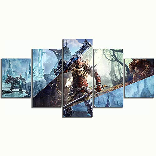 Myrdsio Leinwanddrucke Modern Home Wand Dekor RPG-Spiel Elex Poster Game 5 Stück Leinwände Drucken Modulare Bild Kunst Hd Malerei Kunstwerke,150×80Cm Design Wand Bild,Fertig Zum Aufhängen(Mit Rahmen)