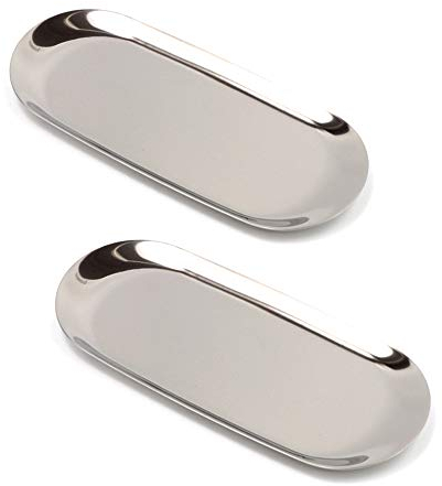 2 Unidades de Bandeja de Almacenamiento de Acero Inoxidable de 9 Pulgadas, Placa organizadora de Metal Guardar Frutas, Bandeja de Toalla Ovalada de Acero Inoxidable(Negro) (Silver)
