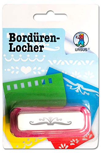 Ursus 19600065 - Bordürenlocher Royal, aus rotem Kunststoff mit Metallstanze, mit Druckknopffunktion für einfache Handhabung, wiederholende Motive, ideal für Kartengestaltung, Scrapbooking, Fotoalben