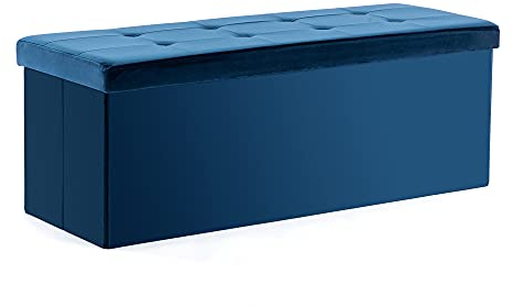 HNNHOME Ottoman Storage Box, Foldable Footstool with Lid and 151L Capacity, Velvet Blanket Box Chest Ideal for Bedroom Bench, Living Room, 110x40x40 cm(Extra-Large, Navy)