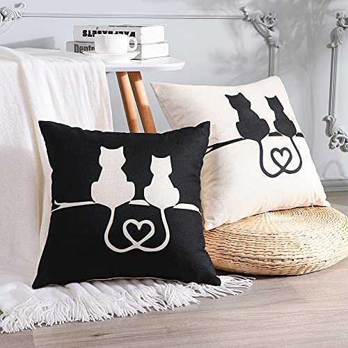 Artscope 2er Set Schwarze Paar Katze Kissenbezugen, Dekokissen Kissenhülle Kissen Fall für Sofa Auto Schlafzimmer 45x45cm