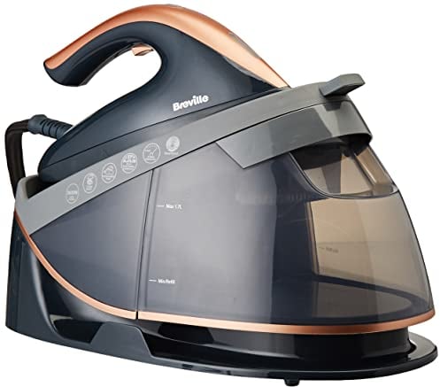 Breville PressXpress soleTEMP VIN411X - Plancha de vapor de 2600 W con suela multidireccional, depósito de agua extraíble de 1,7 L, color gris y oro rosa