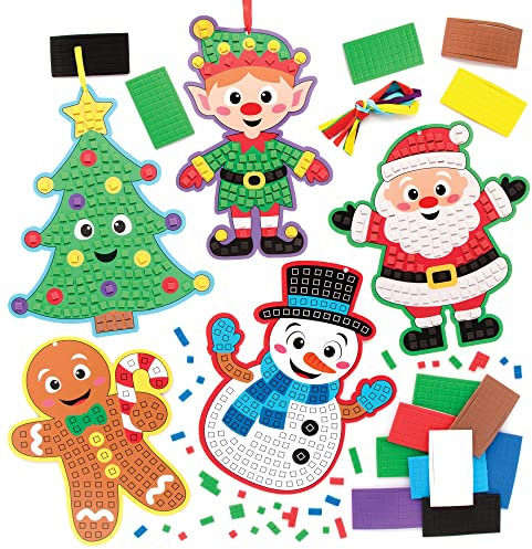 Baker Ross FC197 Christmas Mosaic Decoration Kits - Pack of 4, Winter Mosaic Tiles Arts and Crafts, Christmas Mosaic Kits for Children, Creative Activities for Kids