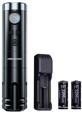 Arenahawk kabellose Tätowiermaschine Pen Rotary Battery Machine Tattoo Gun 4.0mm Stroke Length with 2pcs Batteries austauschbaren Batterien LCD Display Ausrüstung für Profis und Anfänger