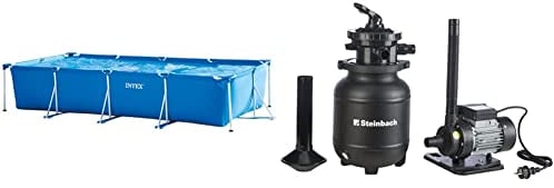 Intex Rectangular Frame Pool - Aufstellpool - 450 x 220 x 84 cm & Steinbach Filteranlage Active Balls+, Umwälzleistung 3,8 m³/h, Anschluss Ø 32/38 mm, inkl. 320 g Filter Balls, 040386