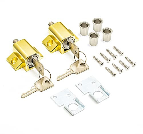 2 Pcs Gold Sliding Patio Door Lock, Sliding Door Lock for Additional Security. Supplied with Fixtures and Fittings. Universal Lock Suitable for Most Door Types., 47 x 45 x 25mm