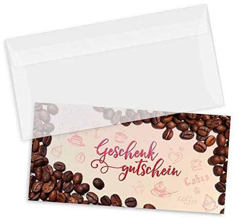 GESCHENKGUTSCHEINcom by POS-HAUER. Gutschein-Set. 100x Gutschein + Kuvert. Für Caféhaus Firmen Kunden, blanko zum selber Ausfüllen.