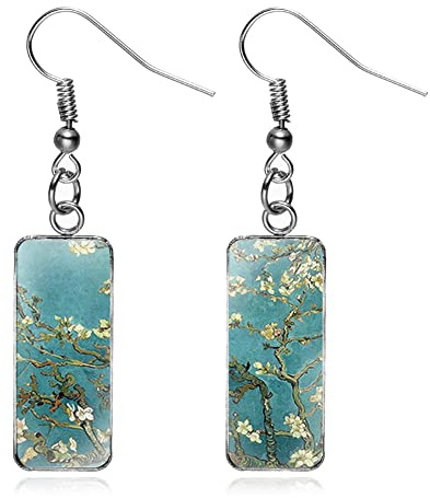MIGUO STORE Chic Fashion Creative Color Time Gem Earrings for Women Unique Van Gogh Painting Silhouette Abstract Art Earrings Jewelry (SHEN GREEN Time Gem Earrings)