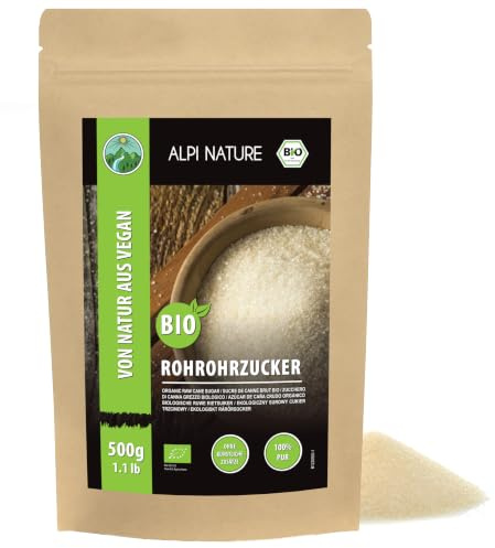 Alpi Nature Zucchero di Canna Grezzo BIO 500g, Zucchero di Canna Chiaro per Cuocere al Forno e Dolci