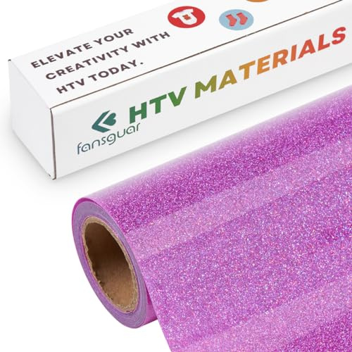 FANSGUAR Violet Glitter HTV Roll -12x6ft Iron on Heat Transfer Vinyl for DIY Shirts Gifts(Purple)