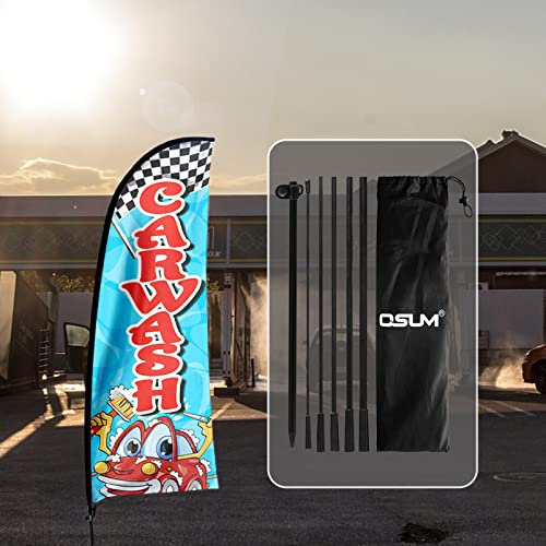 QSUM Carwash Advertising Swooper Flag Schild, Carwash Feather Flag Pole Kit with Ground Spike, 7 ft Advertising Feather Banner Schild for Carwash Business