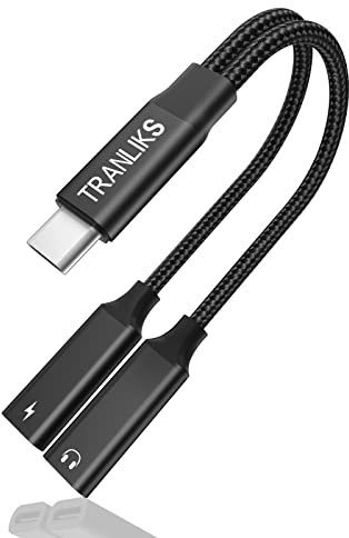TRANLIKS USB C Audio and Charging Splitter, 2-in-1 Type C Audio and PD 60W Fast Charging for 15/15 Pro/15 Plus/15 Pro Max and Other USB C Devices - Black