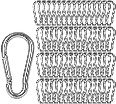FWEEK 60 Pack M8 Spring Snap Hook Carabiner,Heavy Duty Carabiner Clip D Ring Locking Carabiners for Outdoor Camping, Swing, Hammock, Hiking, Sliver (500Lbs Capacity)
