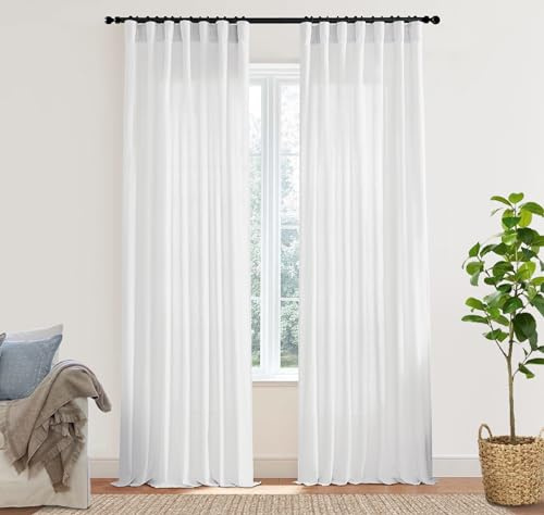 XTMYI Weiße Vorhänge für Wohnzimmer, 228 cm lang, 2 Paneele, Hakenband, Leinenvorhänge für Schlafzimmer, 127 x 228,6 cm Länge