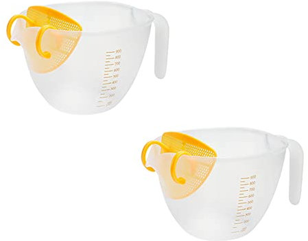 Mucee Plastic Measuring Cup,Egg Batter Bowl with Filter,with Pour Spout, Set of 2 | Plastic Bowls