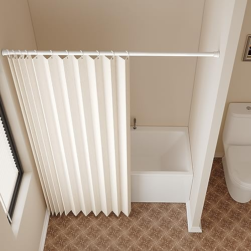 Awellife Set di tende da doccia pieghevoli con 12 ganci, tende da doccia pieghevoli in lino strutturato resistente, per hotel, bagno, colore: beige/crema, 182,9 x 182,9 cm (lunghezza x larghezza)