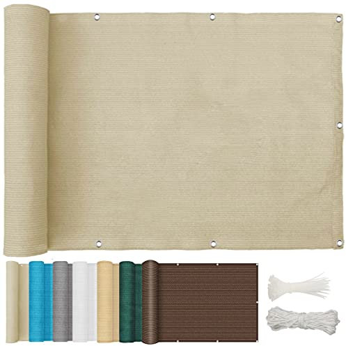 Brise-Vue Balcon Clôture 95 x 500 cm Brise Vent Terrasse, Brise-Vue Balcon, Brise Vue Balcon Extérieur Protection solair, avec Œillets Attaches de Câble pour Jardin et Lieu de fête, Couleur Crème