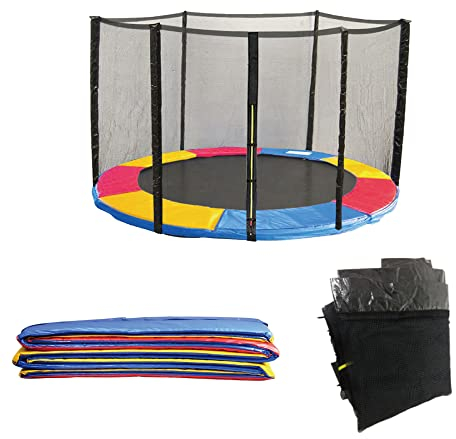 Green Bay Trampolin Randabdeckung und Netz 244cm für 6 Stangen, Federabdeckung Sicherheitsnetz - Set, Randschutz Ersatznetz Gartentrampolin Bunt