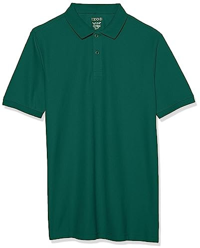IZOD Boys' School Uniform Short Sleeve Polo Shirt, Button Closure, Comfortable & Soft Pique Fabric, Hunter