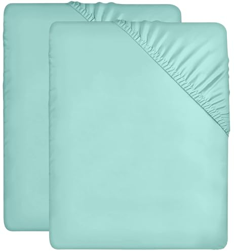 Utopia Bedding - 2er Set Spannbettlaken 90x200cm - Spa Blau - Gebürstete Mikrofaser Spannbetttuch - 35 cm Tiefe Tasche