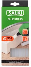SALKI Bâtons de colle thermofusible universels transparents (diamètre 12 mm) pour pistolets à colle SALKI, pack de 0,5 kg
